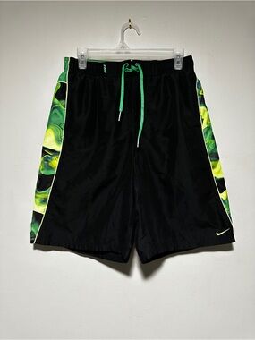 Nike Men’s Black Swim Shorts with Green Accent